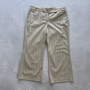 Express Pants Womens 10 Beige Stripe Editor Crop Dress Twill Stretch Career